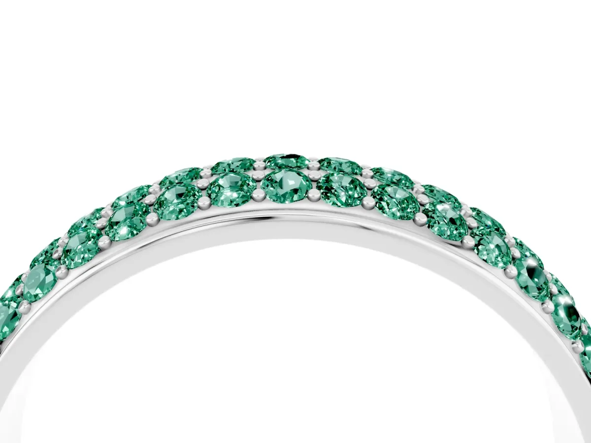 Three-Row Round Green Sapphire Eternity Band with Shared Prong Setting White gold