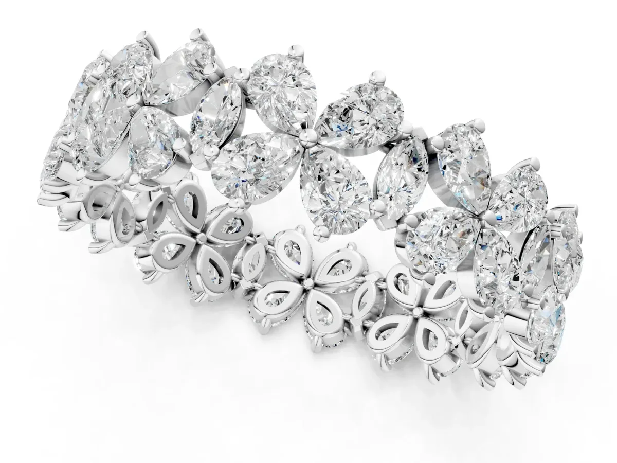 Pear and Marquise Diamond Floral Promise Ring Platinum