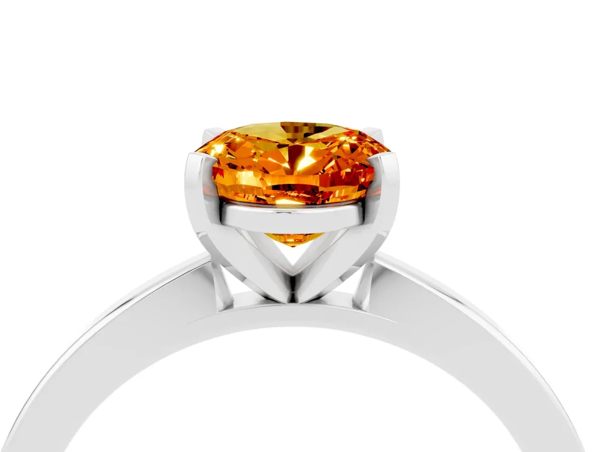 Oval Cut Citrine Solitaire Engagement Ring with Classic Band and Four-Prong Setting Silver