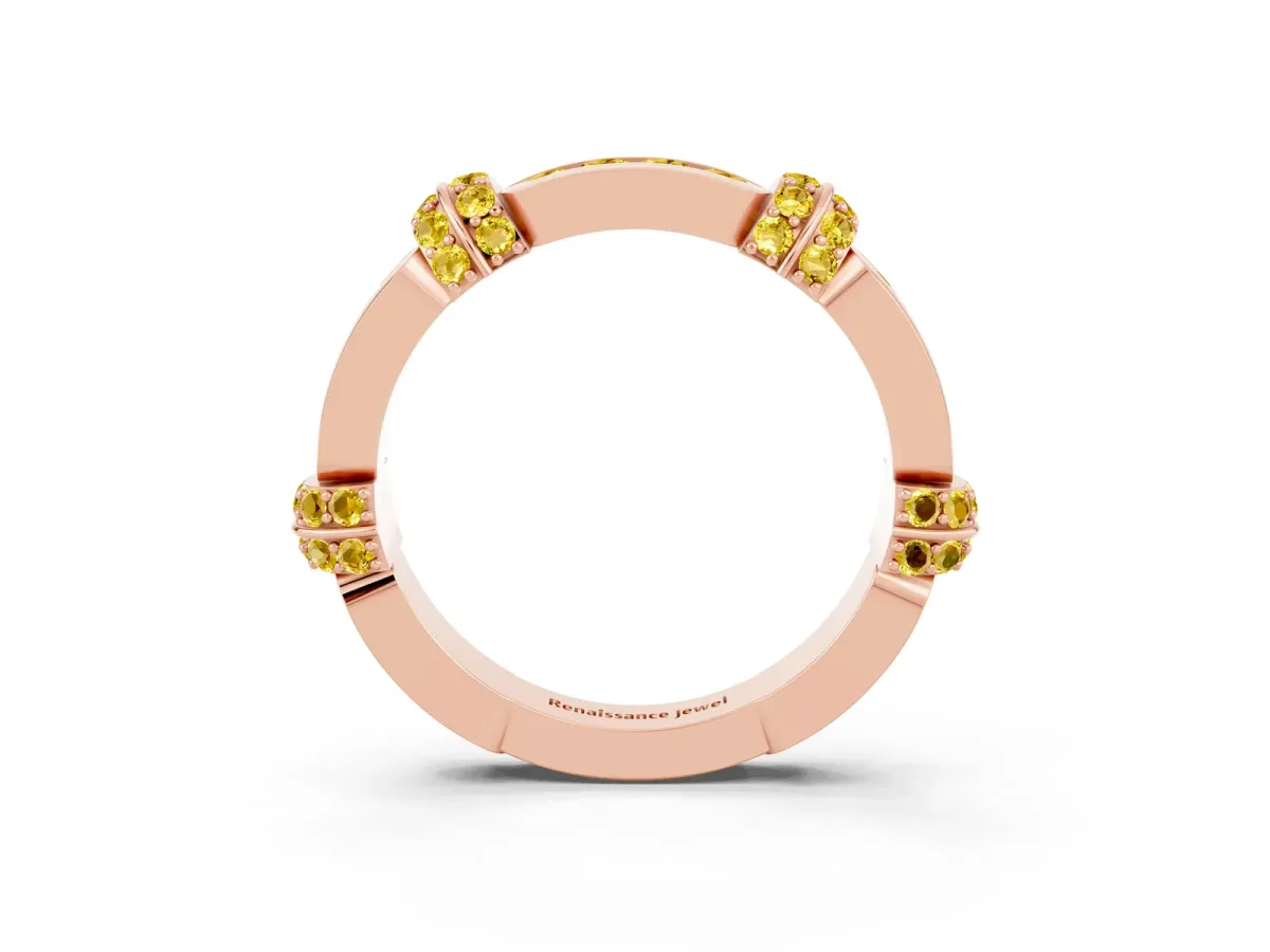 Pavé Round Yellow Sapphire Link Band with Bezel Setting Rose gold