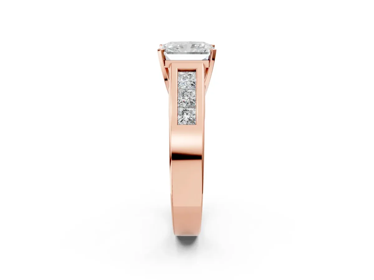 Radiant Cut Cut Channel Set Solitaire Ring with Four-Prong Setting Rose gold