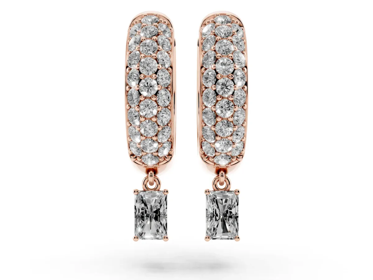 Round and Radiant Diamond Huggie Hoop Earrings Rose gold