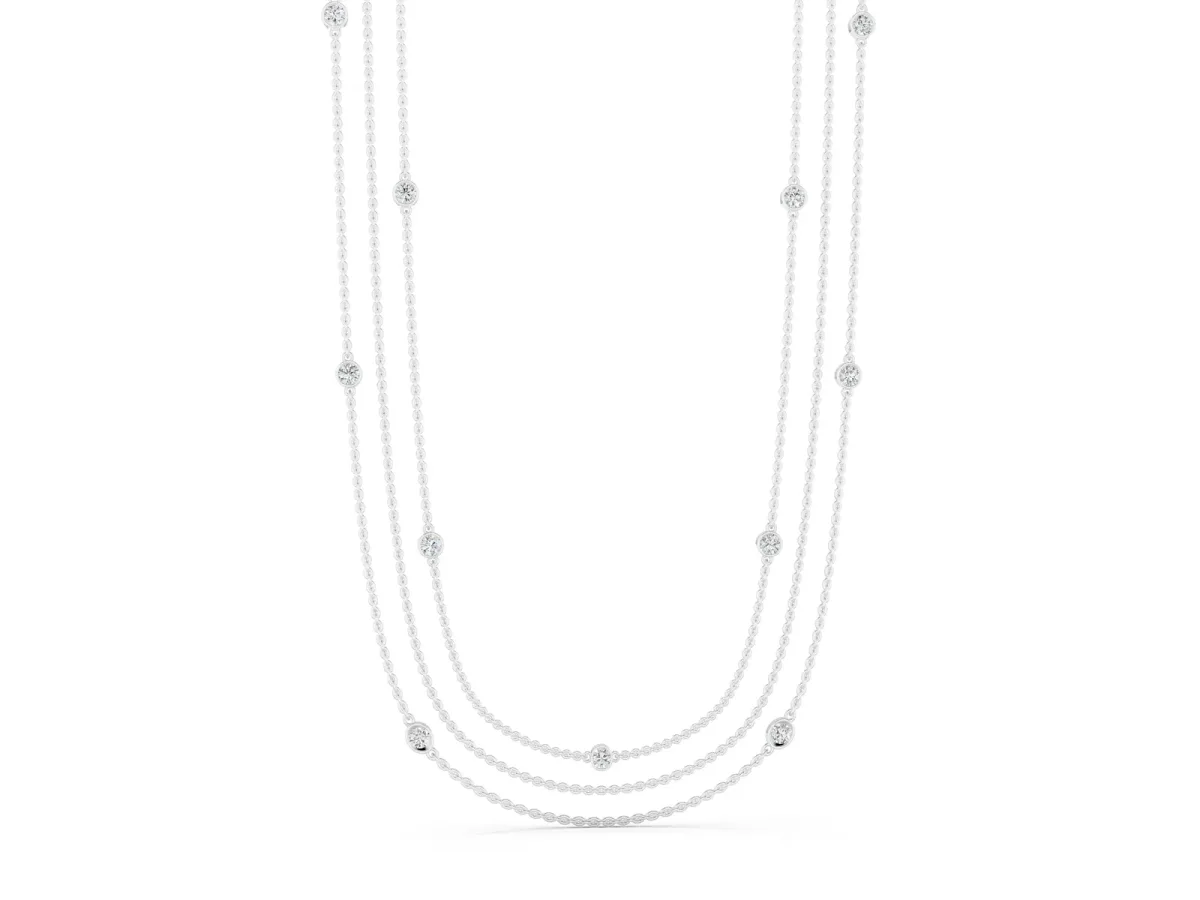 Round Diamond Station Necklace Silver