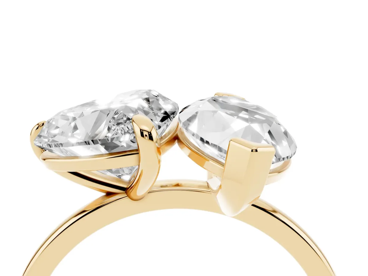Heart and Marquise Toi Moi Ring with Prong Setting and Micro Pave Band Yellow gold