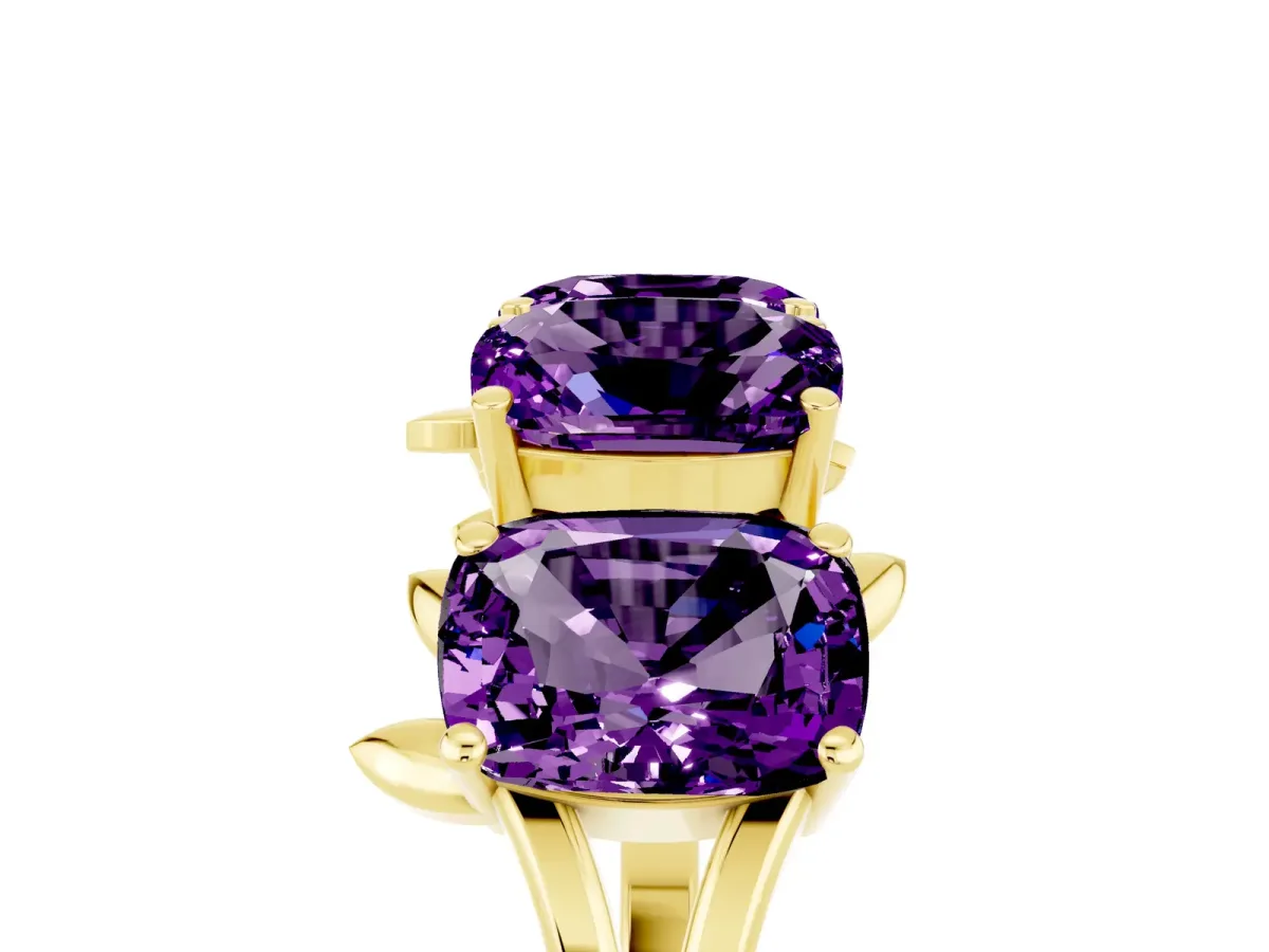 Emerald Cut Amethyst Prong-Set Half Eternity Band Yellow gold