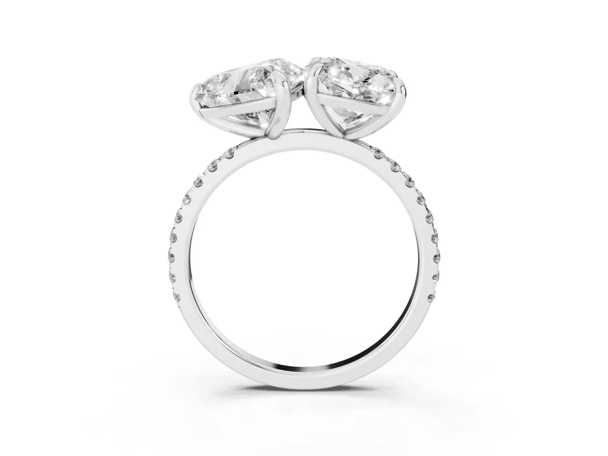 Cushion and Heart Toi Moi Ring with Prong Setting and Pave Band Silver