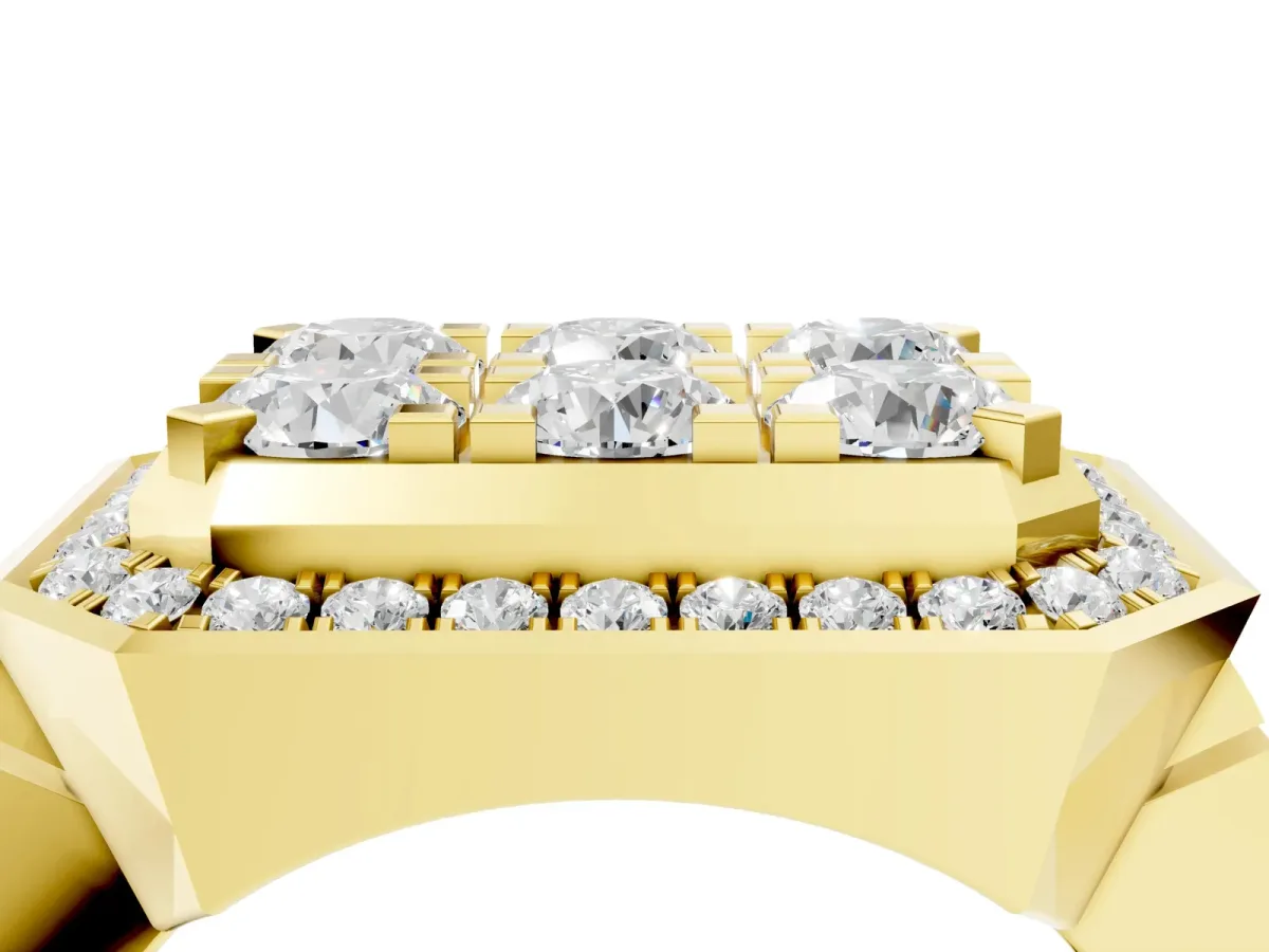 Round Diamond Cluster Halo Mens Ring Yellow gold