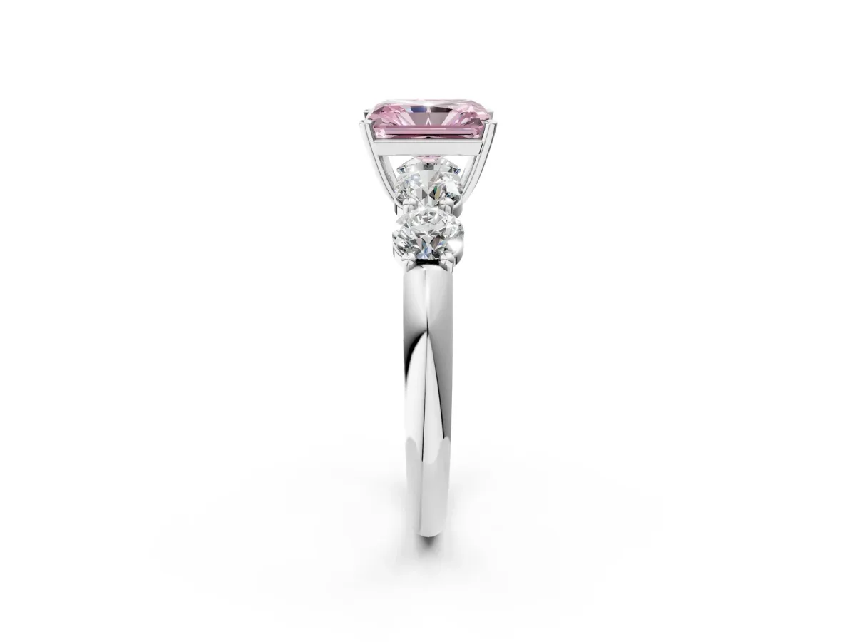 Fancy Pink Radiant Cut Cut Five-Stone Prong Set Diamond Ring with Classic Band Platinum