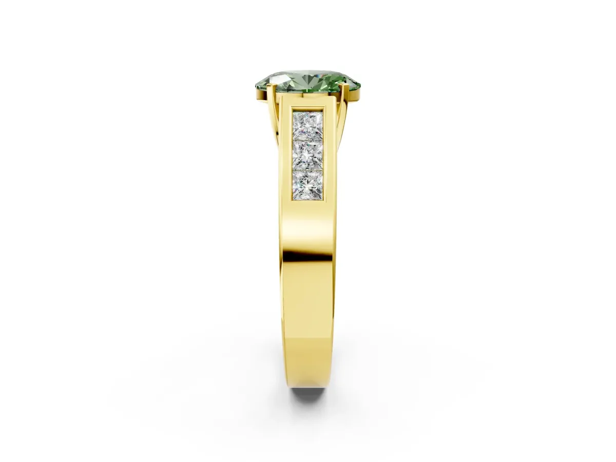 Fancy Green Oval Cut Cut Channel Set Solitaire Ring with Four-Prong Setting Yellow gold