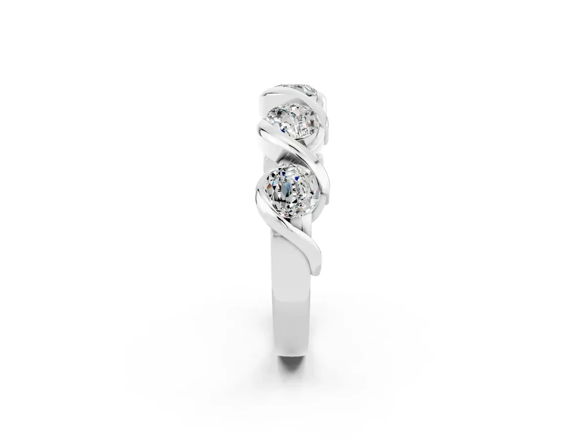 Round Moissanite Wave Band with Channel Setting and Shared Prongs White gold