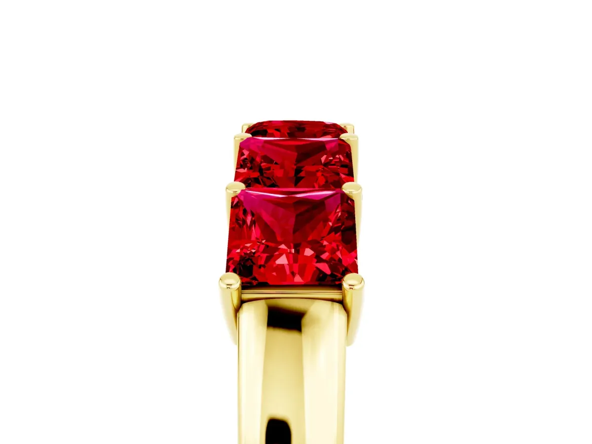 Princess Cut Five-Stone Ruby Band with Prong Setting Yellow gold