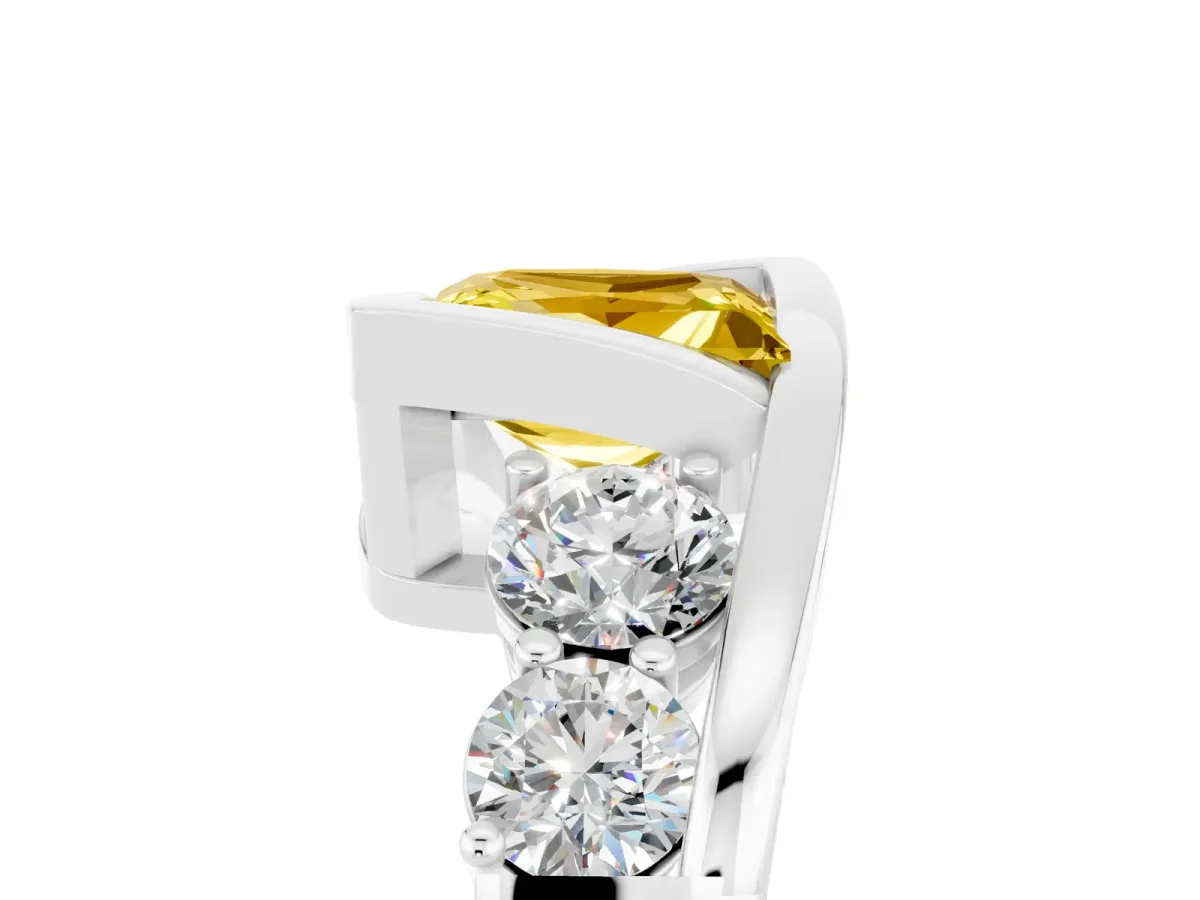 Bezel Set Princess Cut Yellow Sapphire Bypass Ring with Round Accents Silver