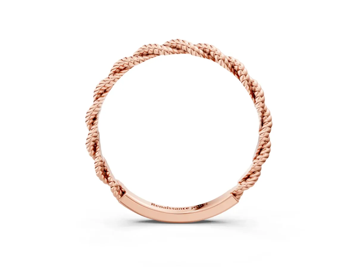 Twisted Rope Solitaire Band with Round Stone and Bezel Setting Rose gold