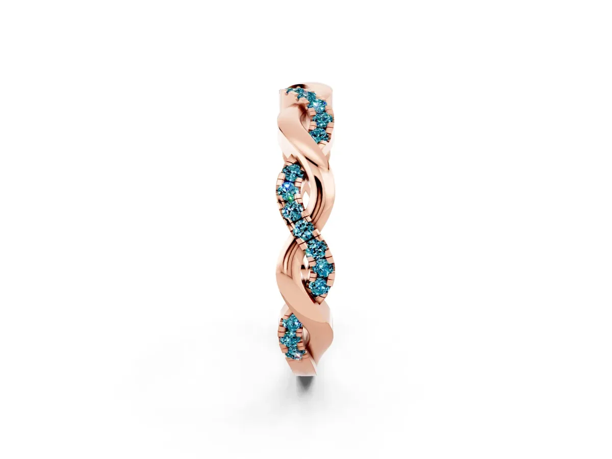 Pavé Round Blue Topaz Twist Eternity Band with Shared Prong Setting Rose gold