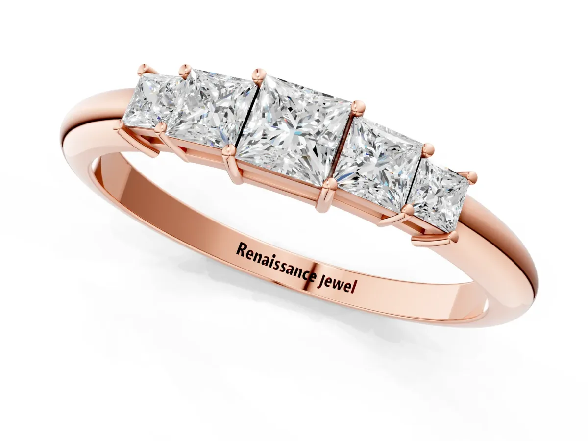 Princess Cut Five-Stone Prong Set Diamond Band Rose gold