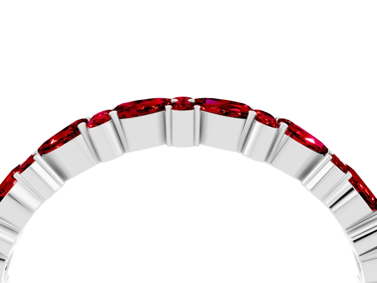 Pear and Round Ruby Wedding Band White gold