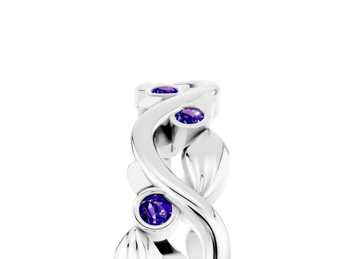 Round Tanzanite Leaf Eternity Band with Bezel Setting White gold