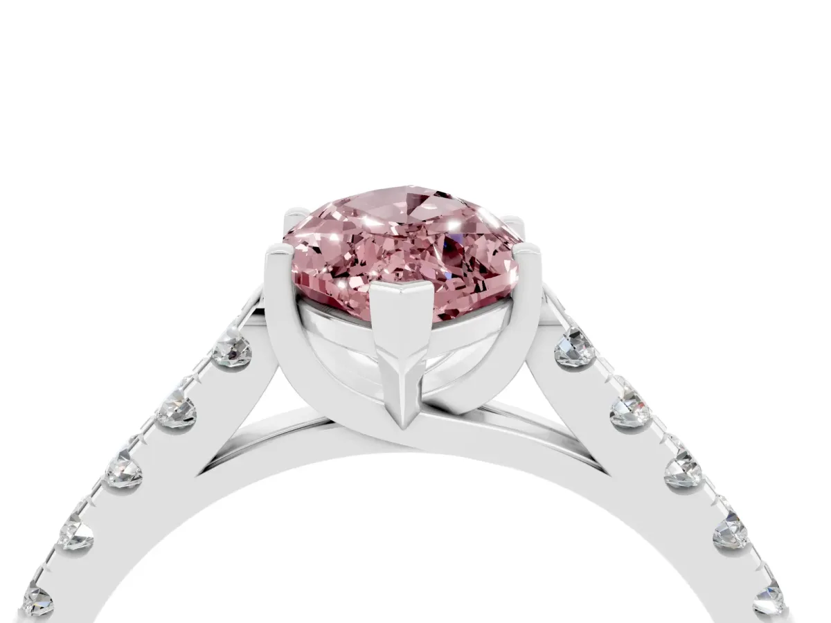 Marquise Cut Morganite Pavé Band Solitaire Ring with Prong Setting Silver
