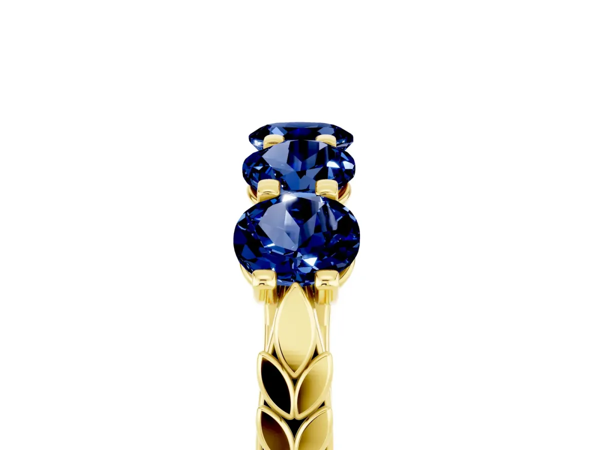 Five-Stone Round Blue Sapphire Prong-Set Band Yellow gold