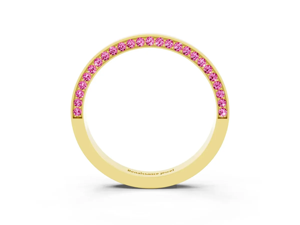 Pavé Round Pink Sapphire Channel Set Band Yellow gold