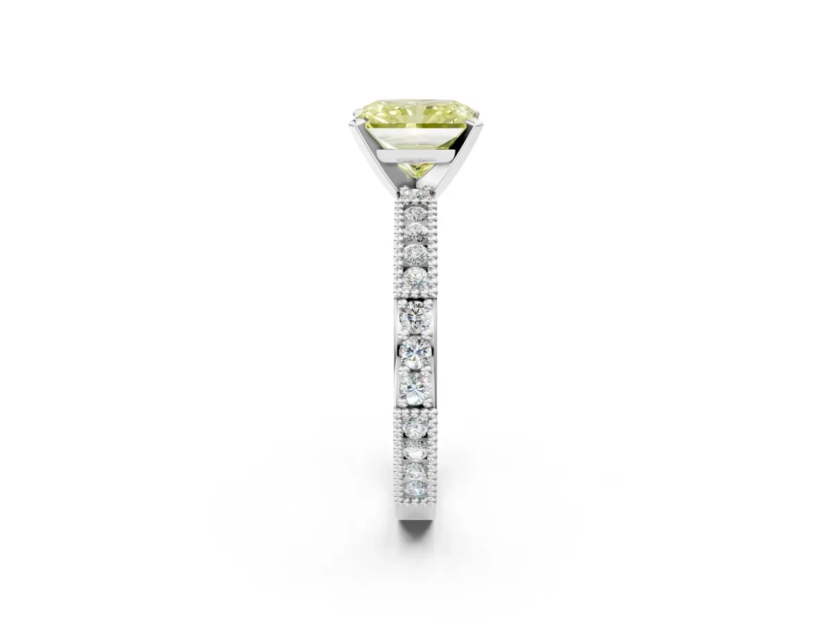 Fancy Yellow Radiant Cut Solitaire with Pavé Band and Four-Prong Setting Silver