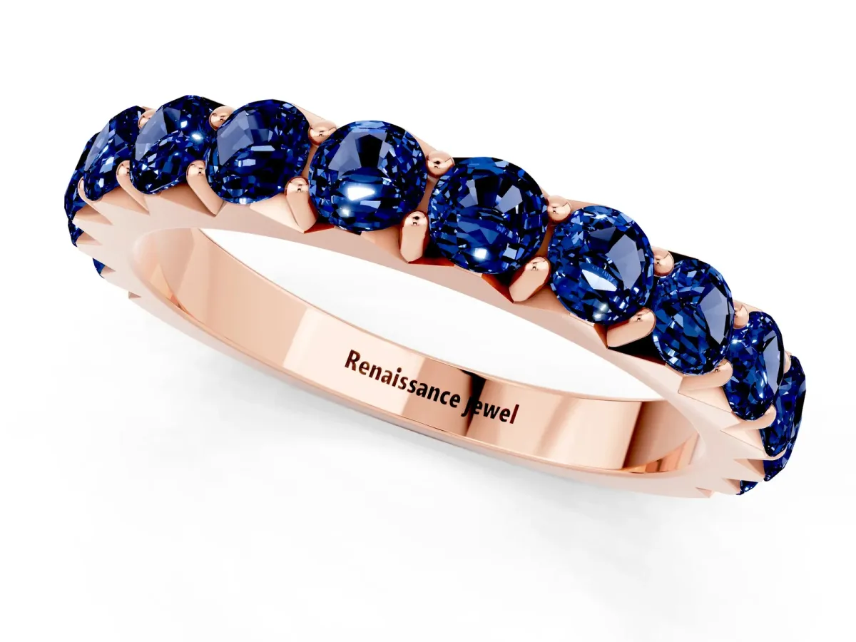 Round Blue Sapphire Half Eternity Band with Classic Prong Setting Rose gold