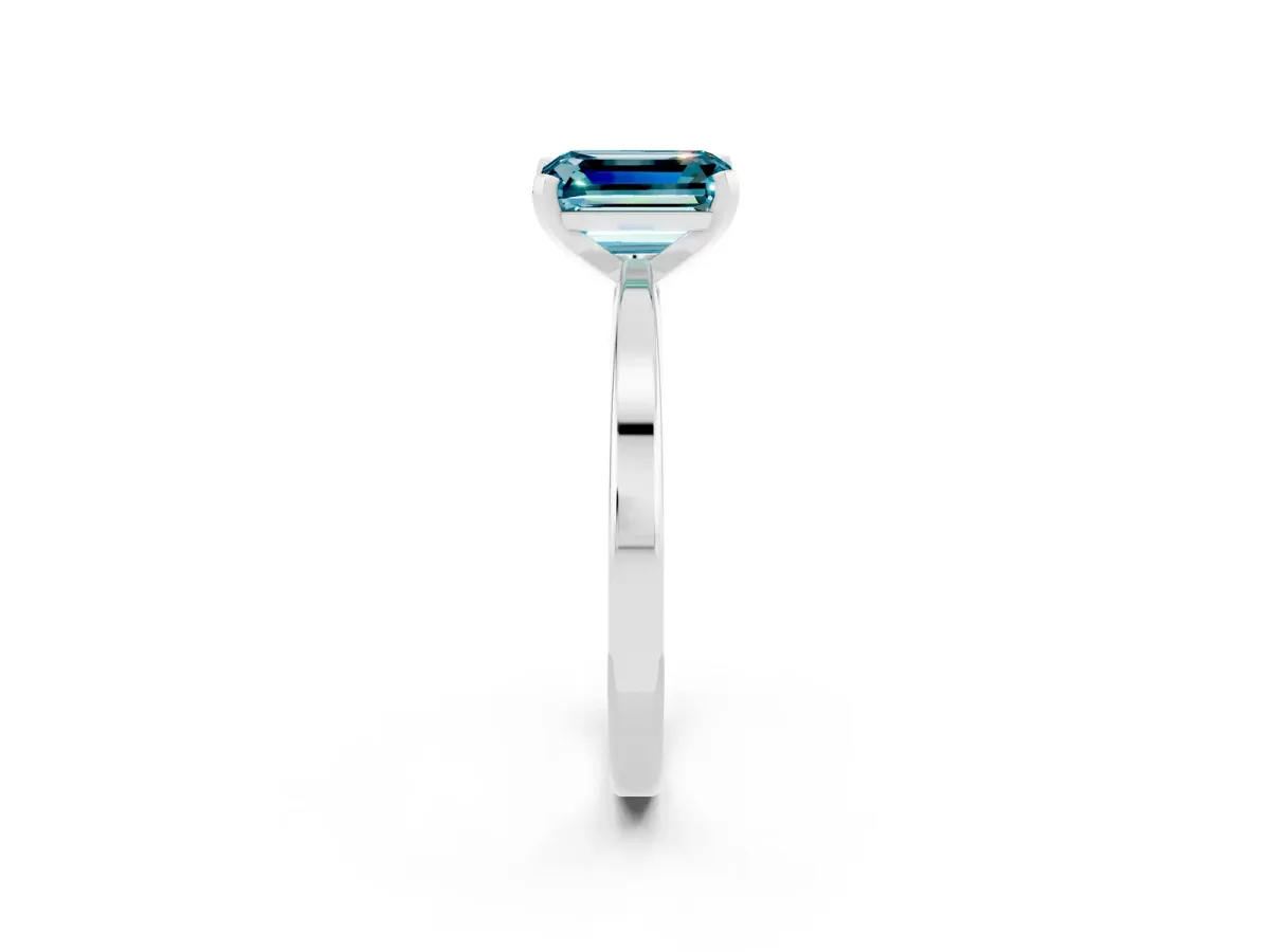 Emerald Cut Blue Topaz Solitaire Engagement Ring with Classic Band and Four-Prong Setting Silver