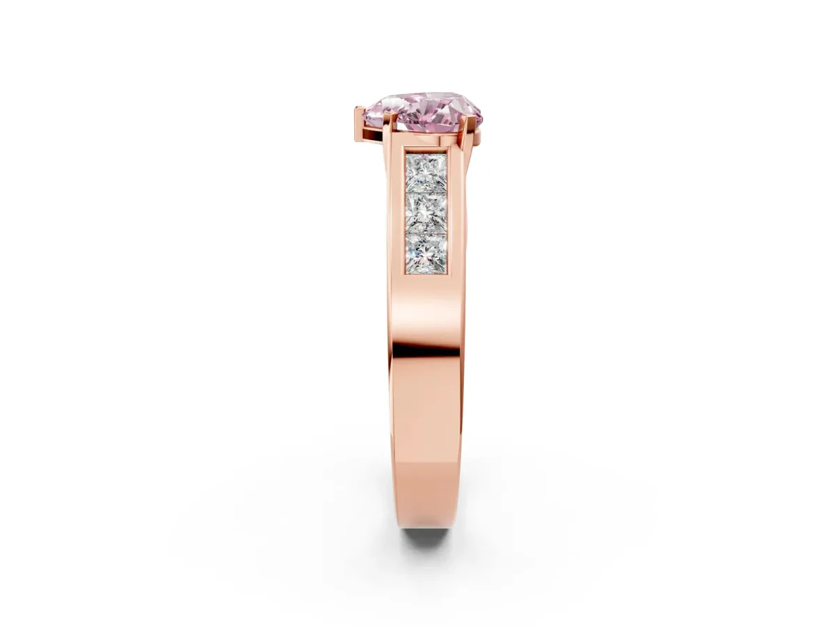 Fancy Pink Heart Cut Cut Channel Set Solitaire Ring with Four-Prong Setting Rose gold