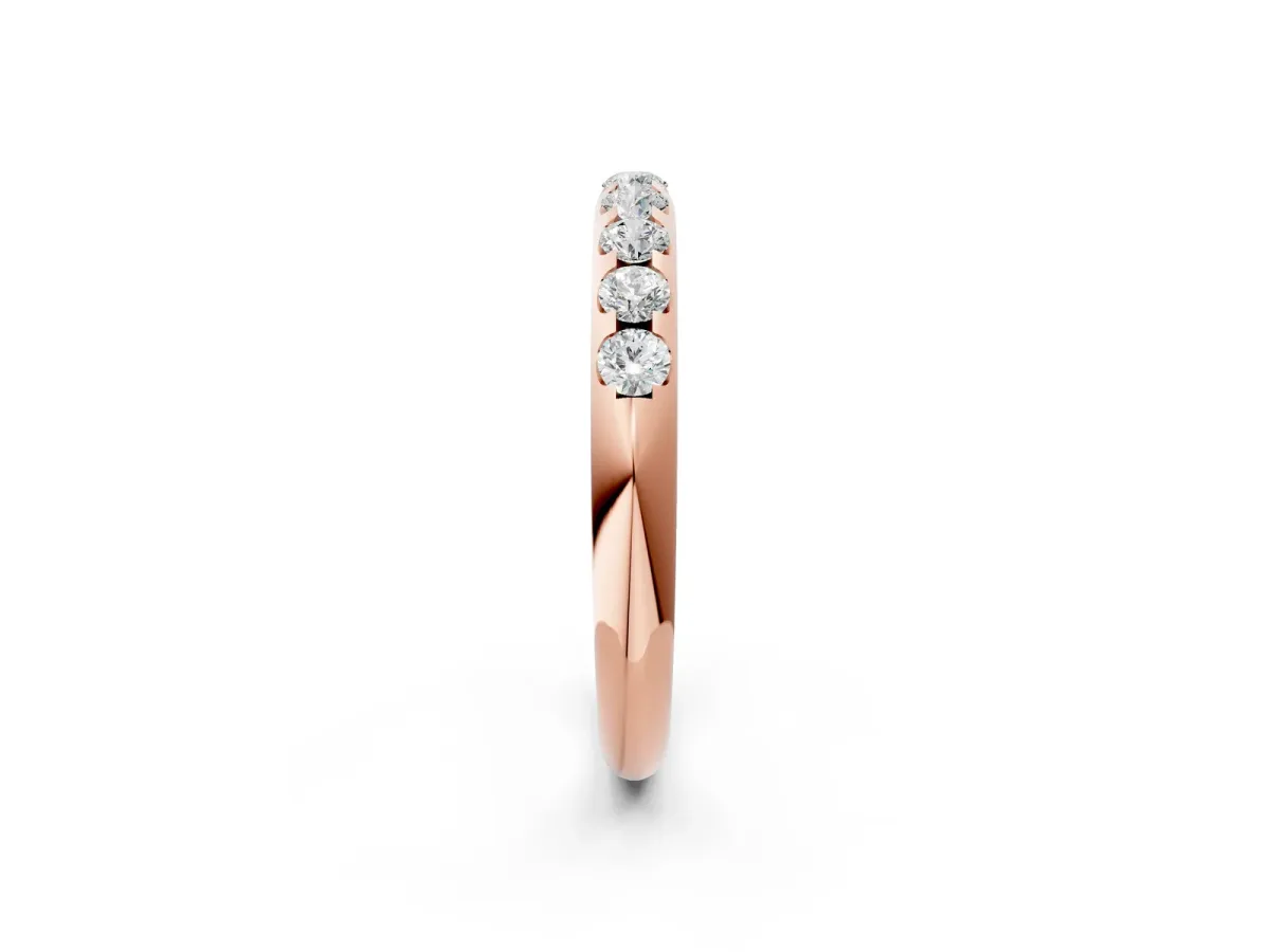Round Cut Diamond Half-Eternity Band with Shared Prong Setting Rose gold