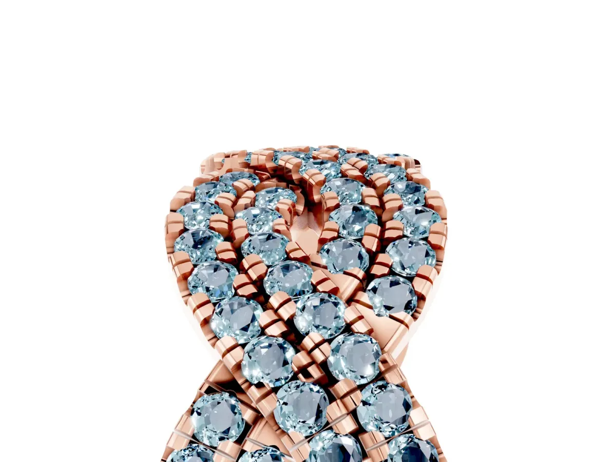 Pavé Round Aquamarine Infinity Twist Band with Shared Prong Setting Rose gold