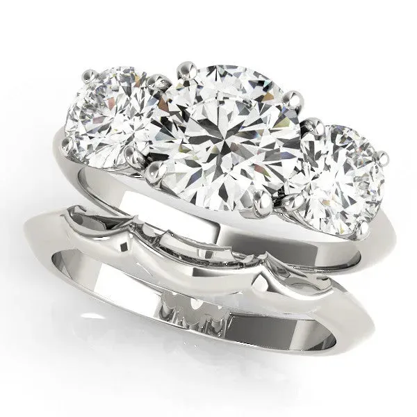 Three-Stone Asscher Cut Cut Diamond Engagement Ring with Prong Setting on a White Gold Band Silver