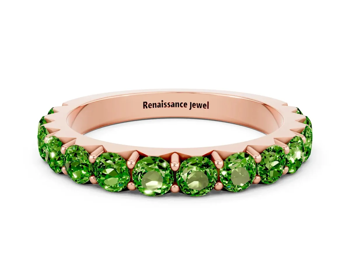 Round Peridot Half Eternity Band with Classic Prong Setting Rose gold