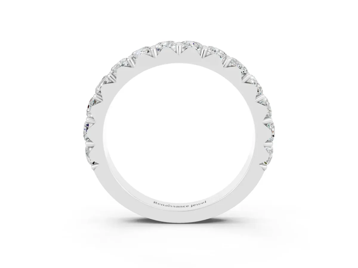 Round Moissanite Half Eternity Band with Classic Prong Setting Silver