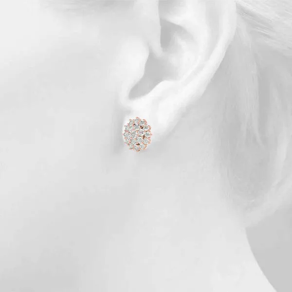 Cluster Diamond Round Stud Earrings with Basket Setting Rose gold