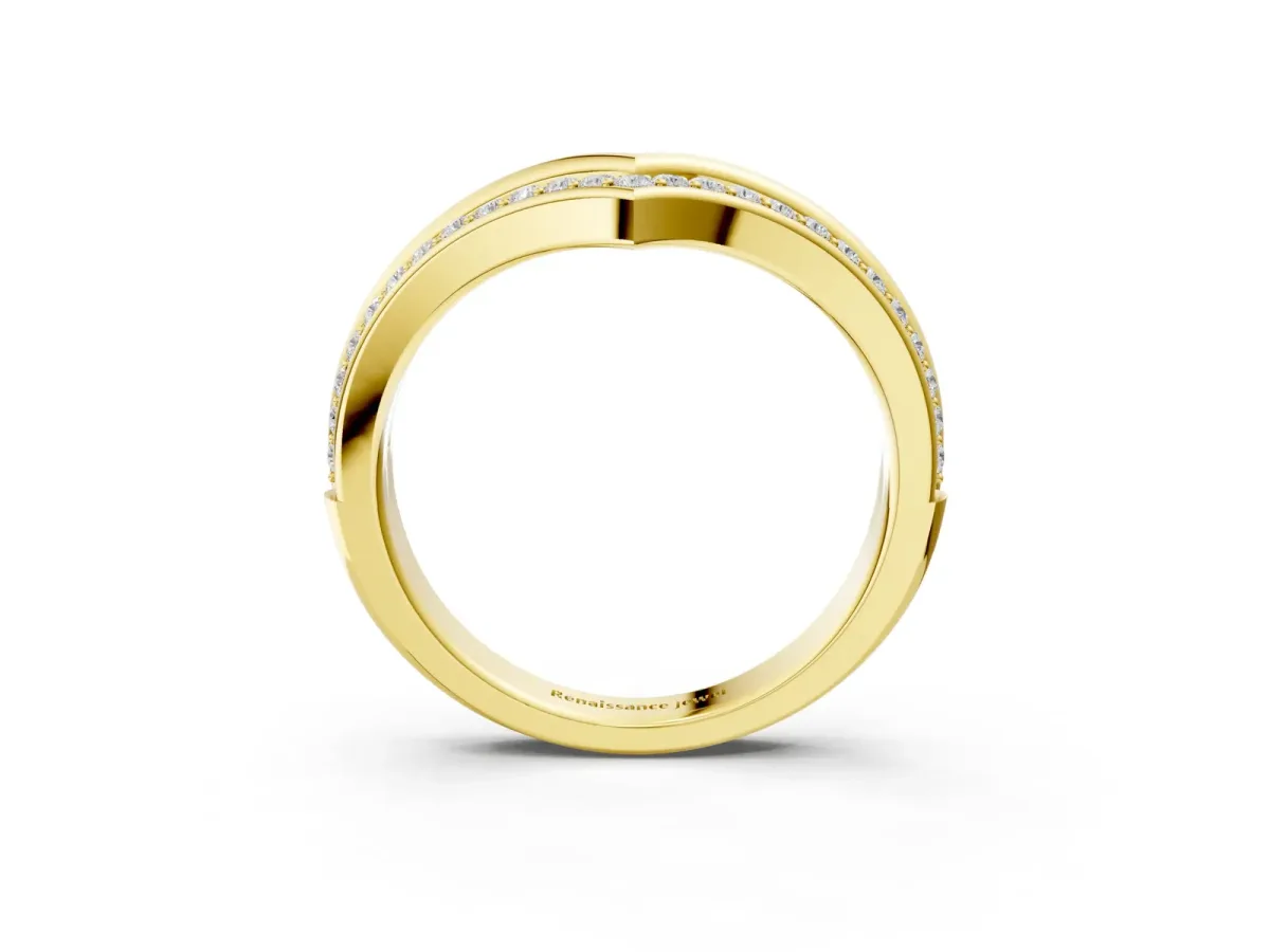 Pavé Round Diamond Chevron Band with Channel Setting Yellow gold
