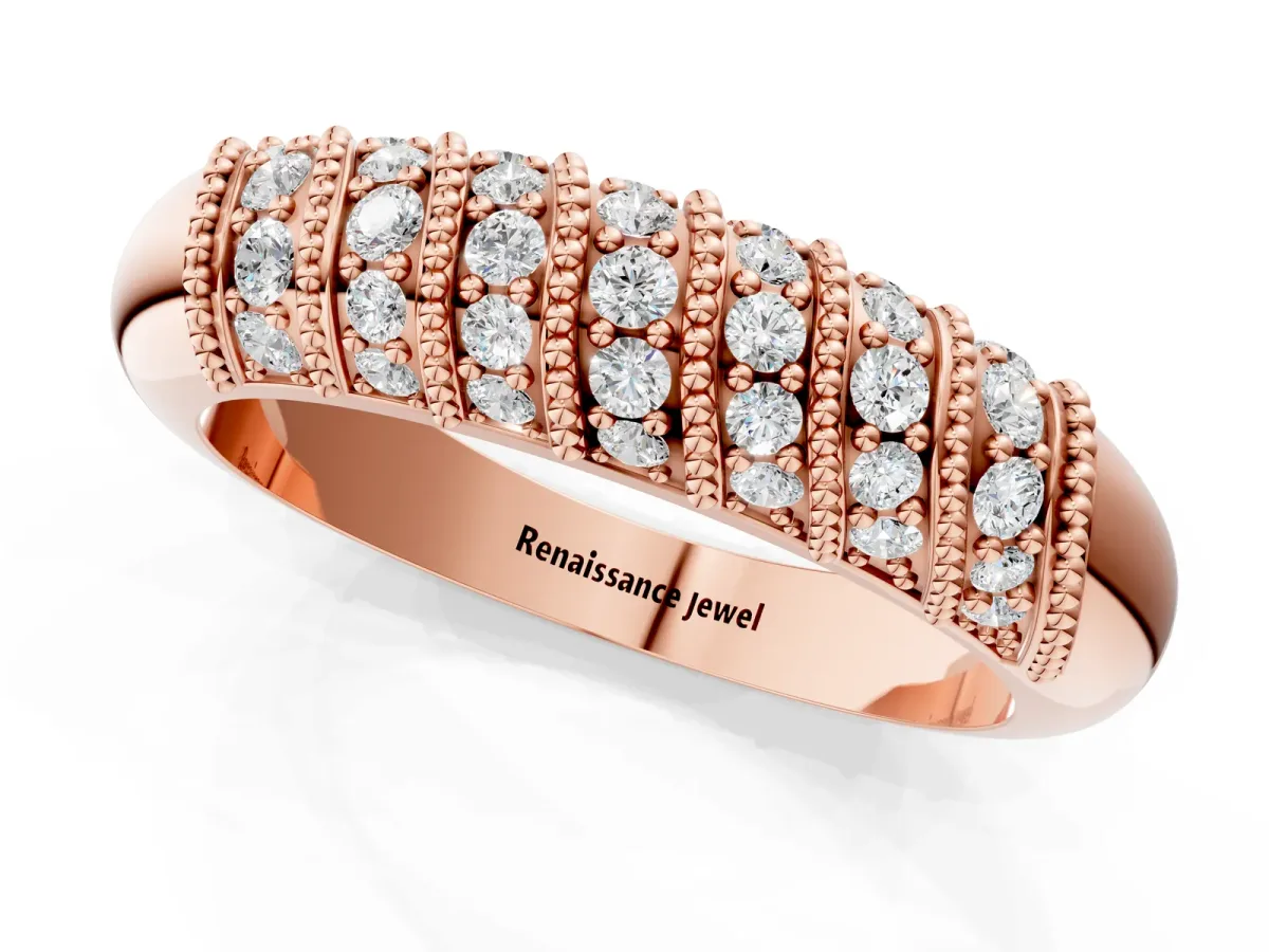 Channel Set Round Diamond Dome Band Rose gold