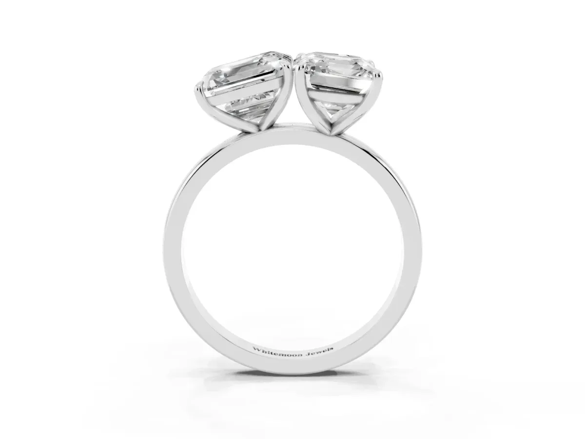 Asscher Cut and Emerald Cut Toi Moi Ring with Prong Setting Platinum