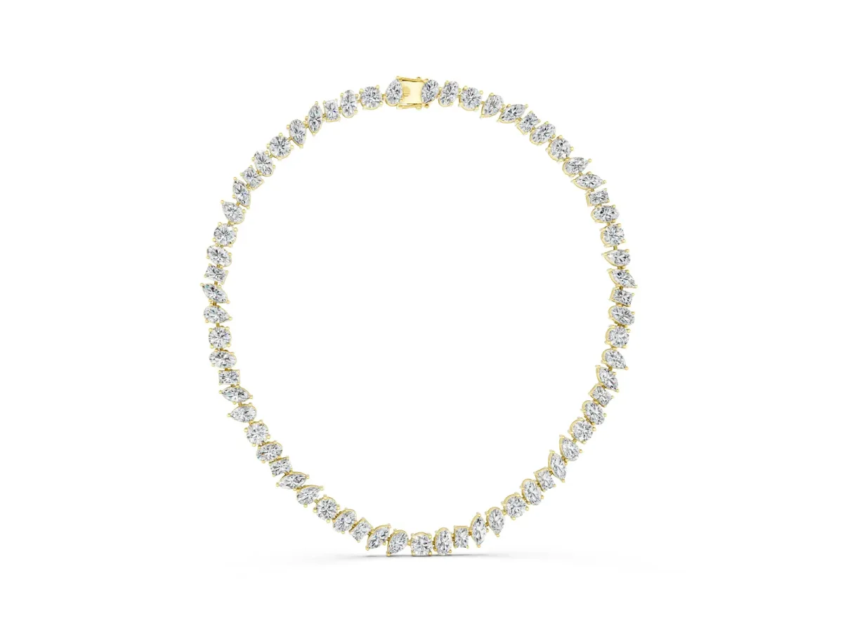 Mixed Shape Diamond Tennis Necklace Yellow gold