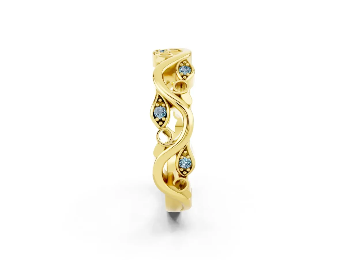 Marquise Aquamarine Vine Eternity Band with Bezel Setting Yellow gold