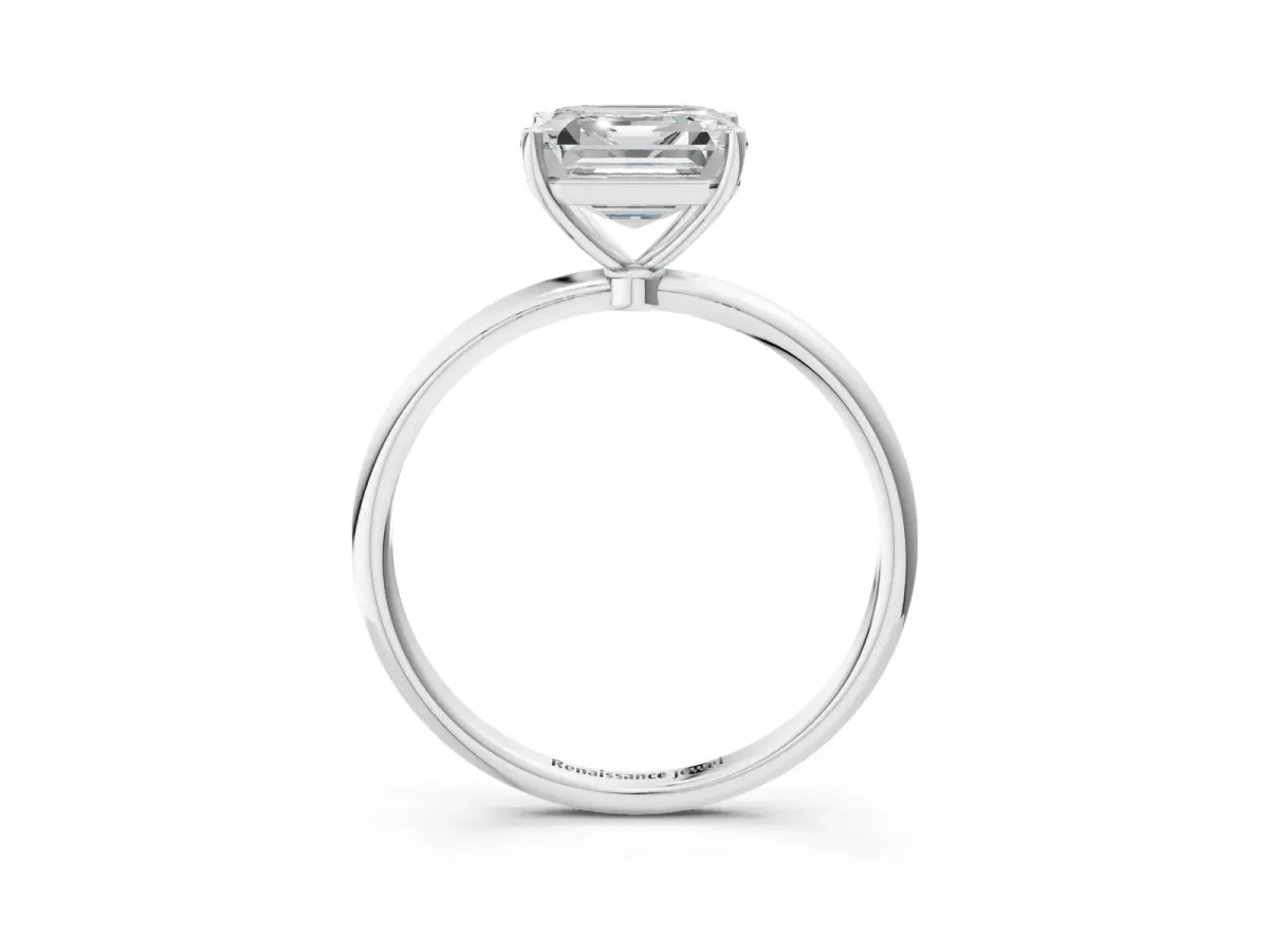 Asscher Cut Cut Solitaire Engagement Ring with Thin Band and Four-Prong Setting Platinum