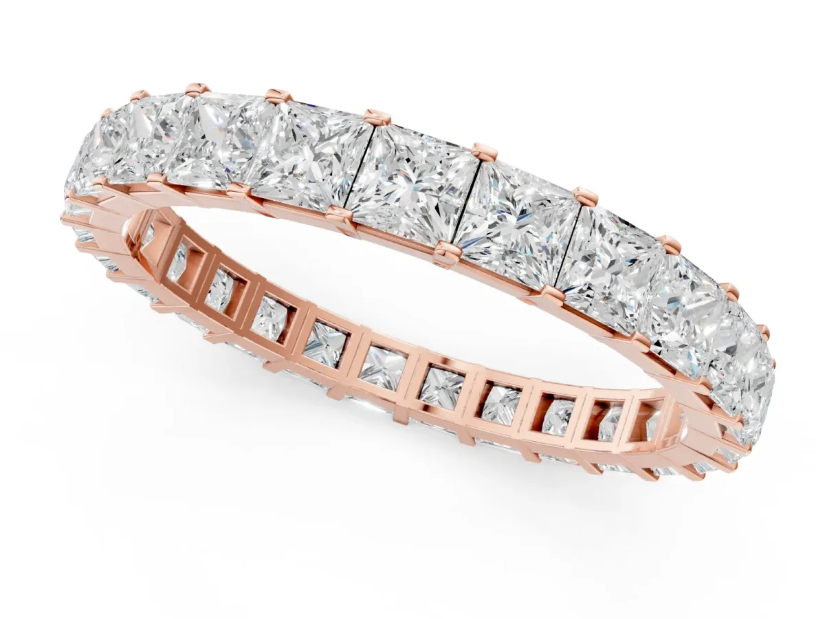 Princess Cut Diamond Eternity Band with Channel Setting and Shared Prong Rose gold