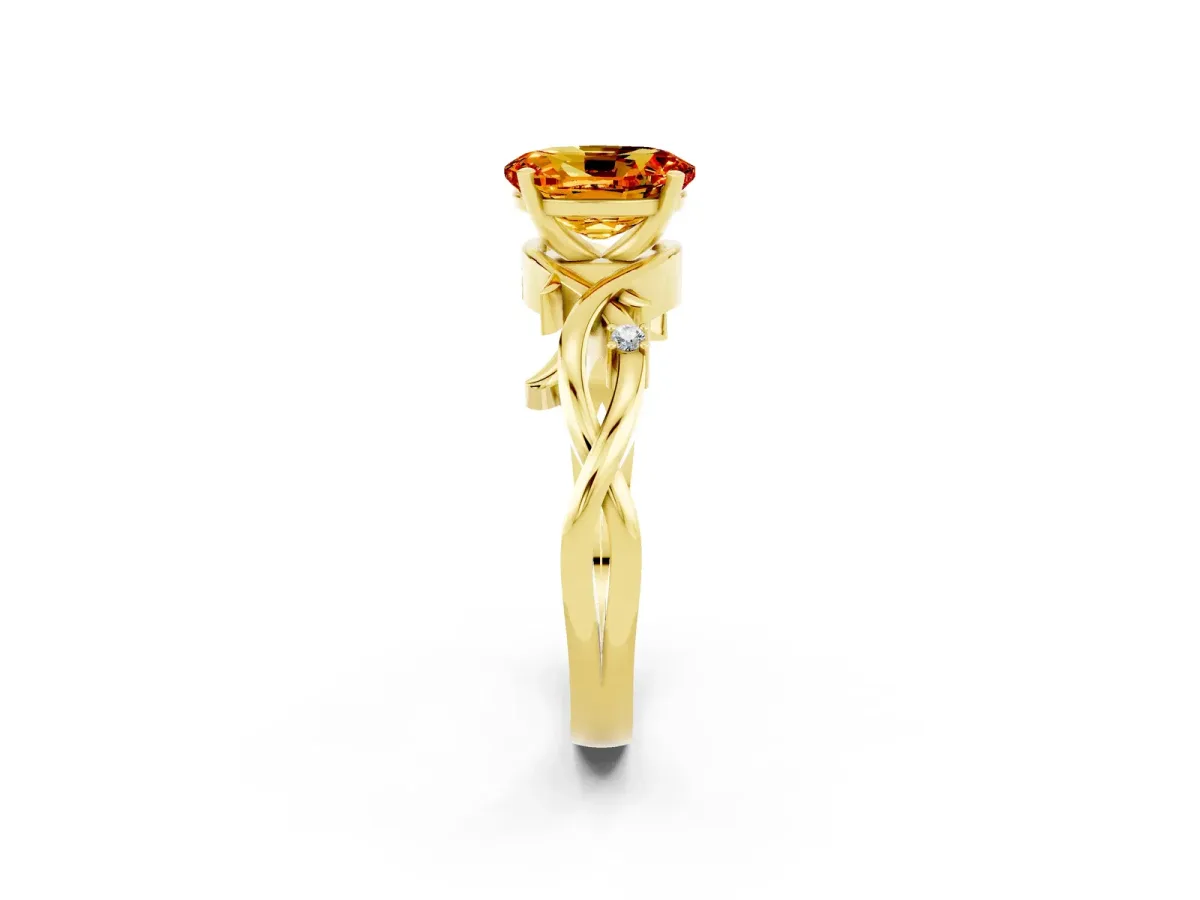 Oval Cut Citrine Solitaire Ring with Twisted Band and Prong Setting Yellow gold