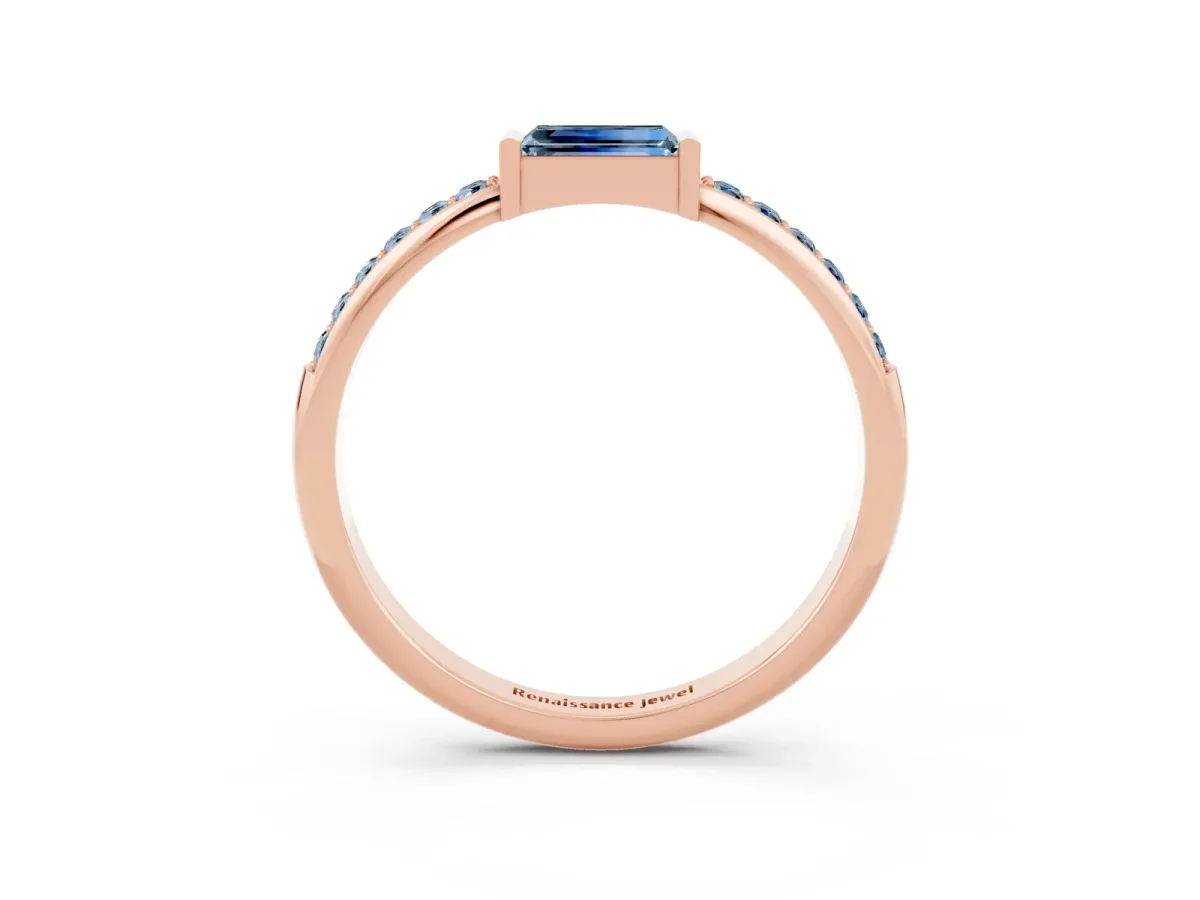 Baguette Aquamarine Pavé Band with Bar Setting Rose gold