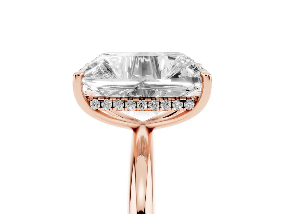 Old Mine Elongated Cushion Diamond Classic Band Four Prong Solitaire Ring Rose gold
