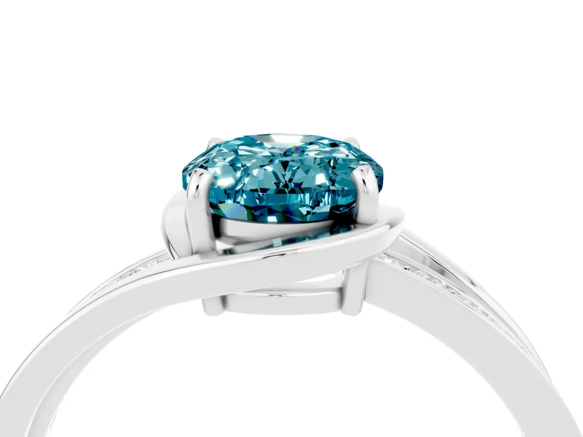 Oval Cut Blue Topaz Solitaire Ring with Split Shank and Prong Setting White gold