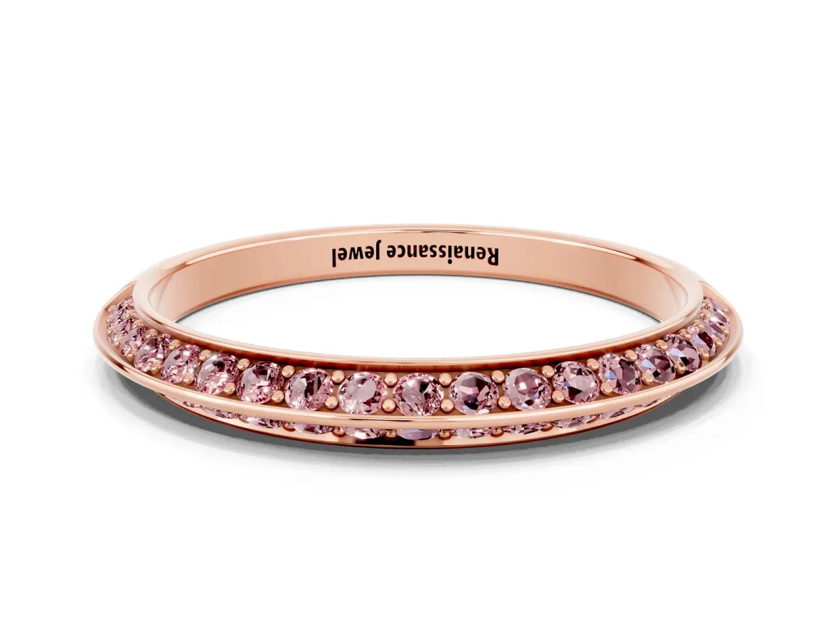 Double Row Pavé Round Morganite Eternity Band with Channel Setting Rose gold