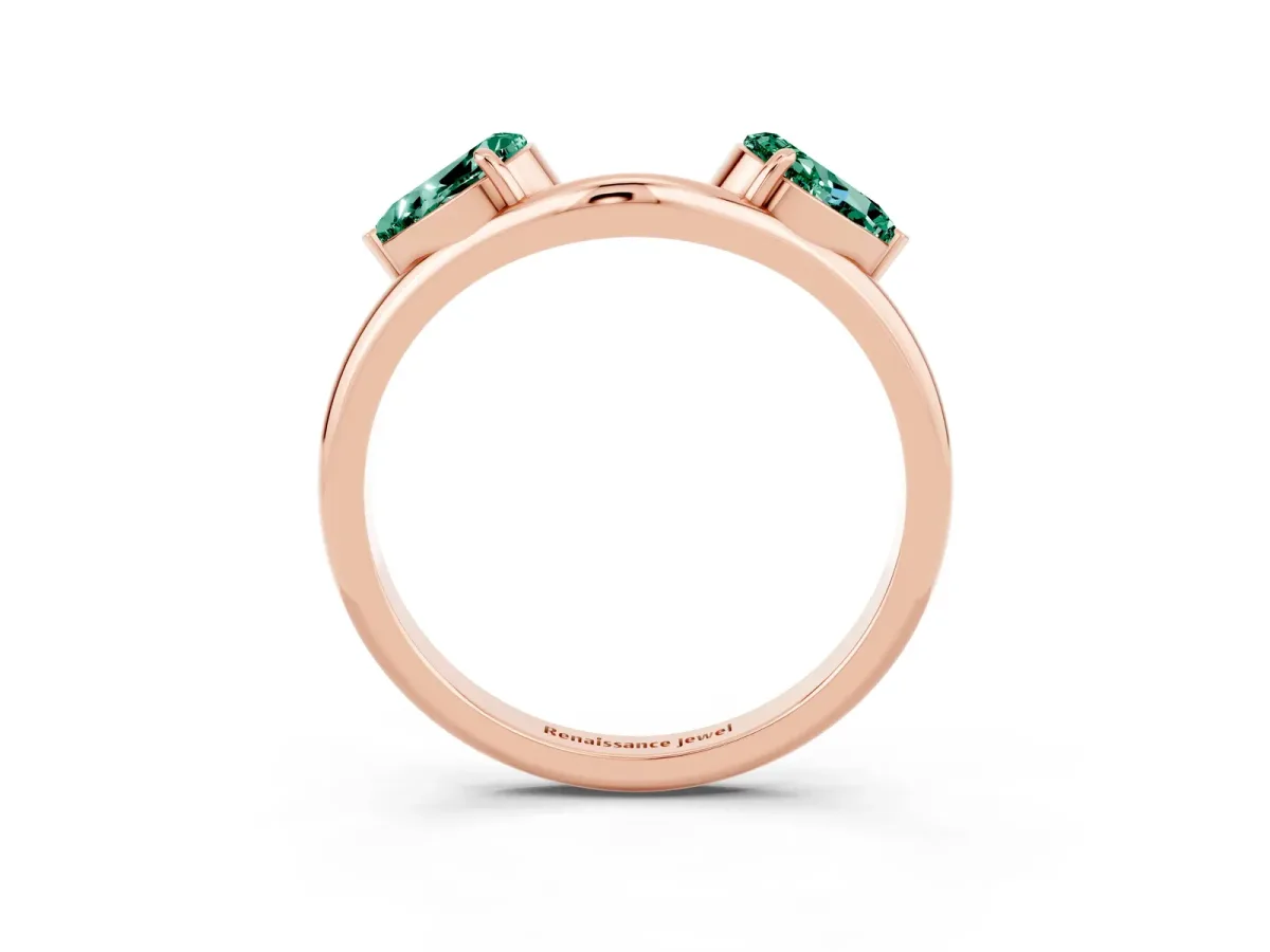 Two-Stone Pear Green Sapphire Bypass Ring with Prong Setting Rose gold