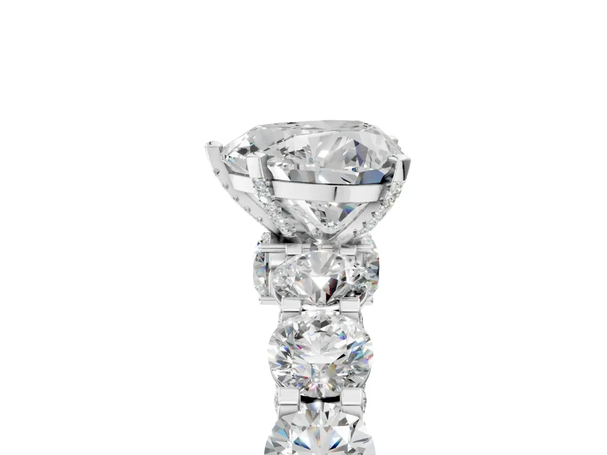 Heart Cut Diamond Side Stone Engagement Ring with Four-Prong Setting White gold