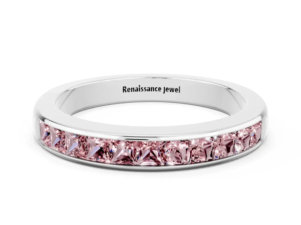 Channel Set Princess Cut Morganite Eternity Band Silver