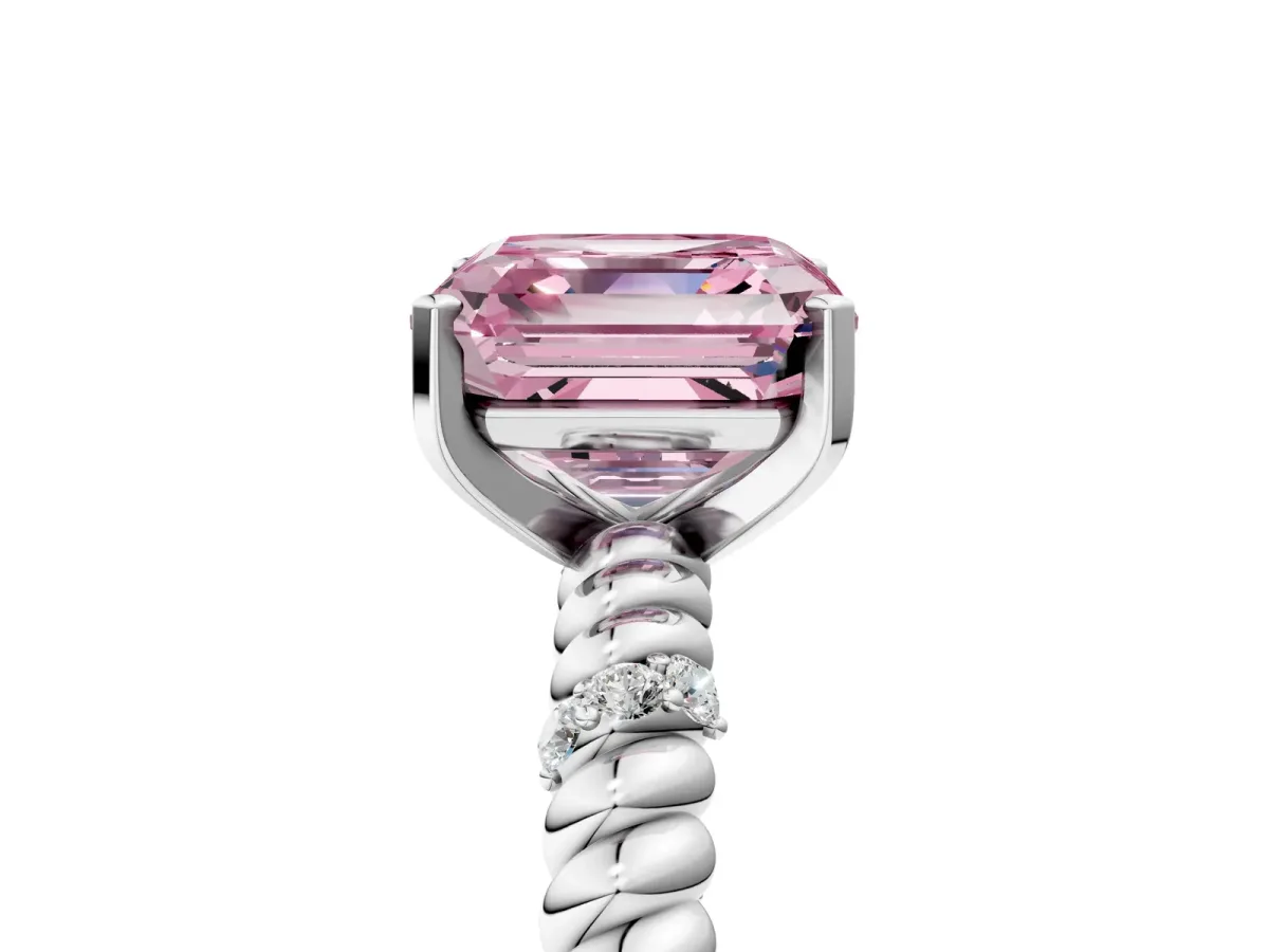 Fancy Pink Asscher Cut Solitaire Twisted Band Prong Set Engagement Ring Silver